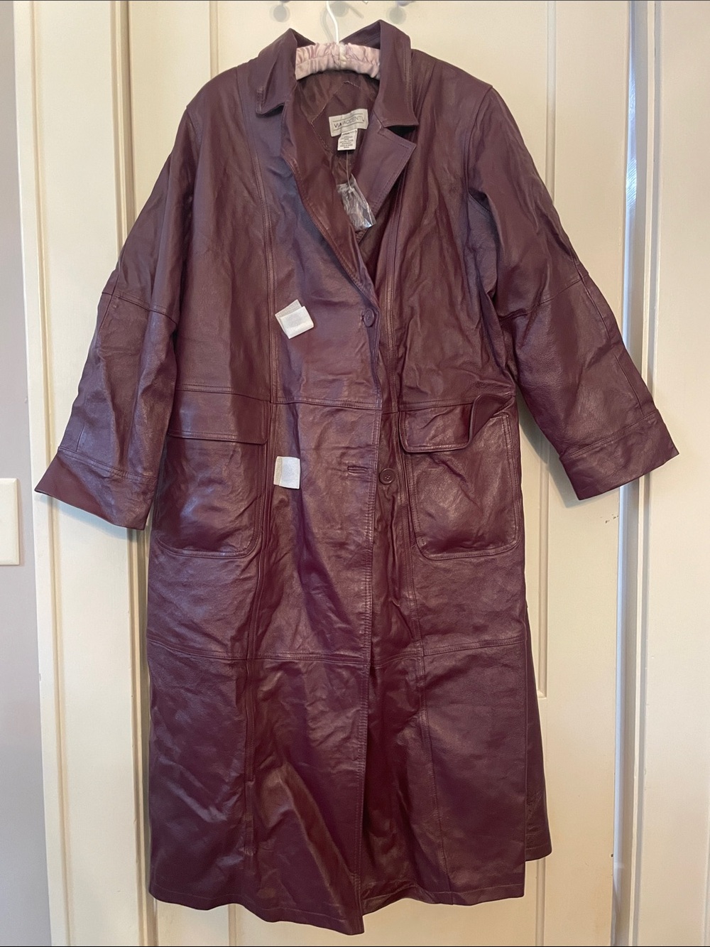 Vintage Classic Burgundy Leather Trench Coat by Via Accenti